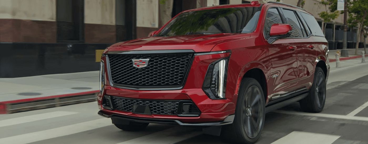 Red 2026 Cadillac Escalade V for sale near Sandy Springs on a test drive