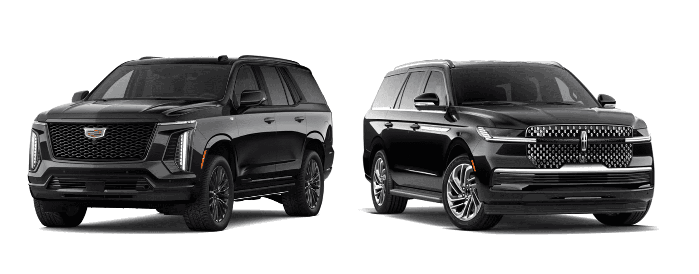 A black 2026 Cadillac Escalade vs a black 2026 Lincoln Navigator