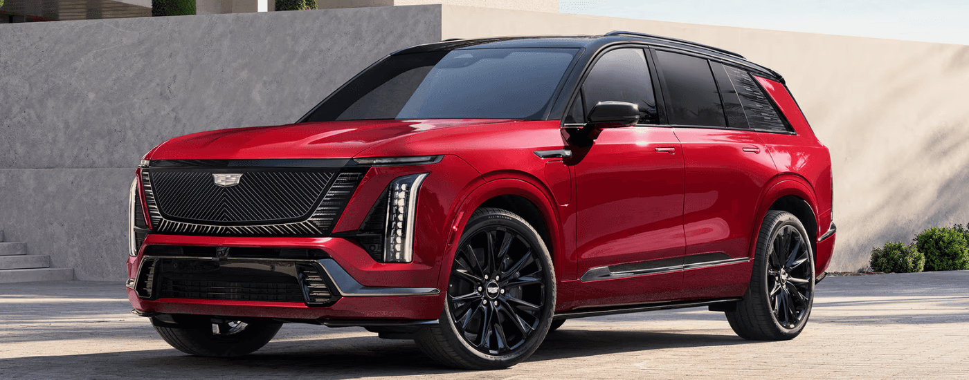 Red 2026 Cadillac VISTIQ parked at an angle