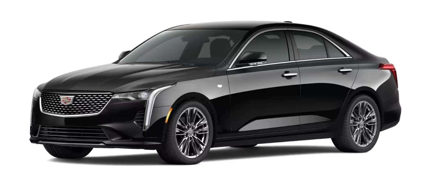 A black 2026 Cadillac CT4 angled left.
