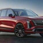 Red 2026 Cadillac VISTIQ parked in parking lot