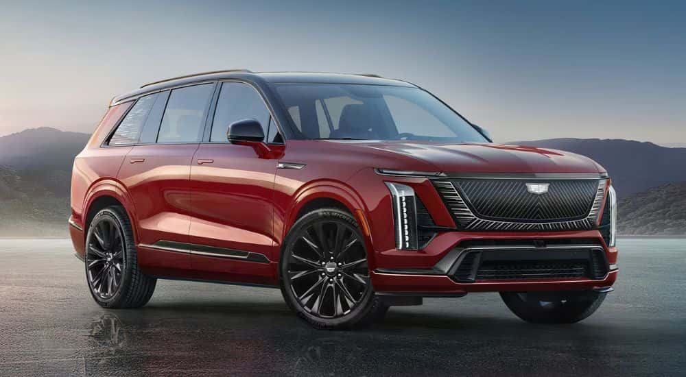 Red 2026 Cadillac VISTIQ parked in parking lot