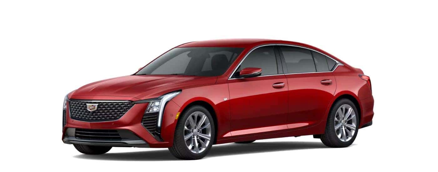 A red 2026 Cadillac CT5 angled left.