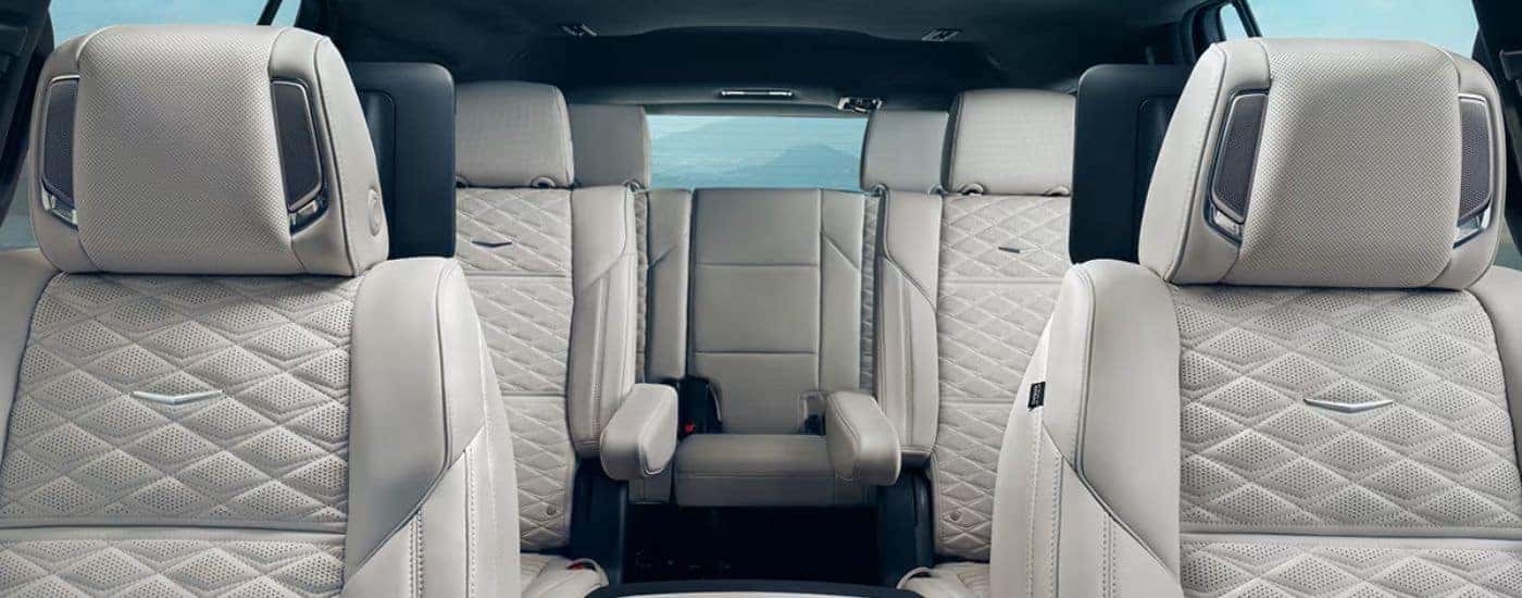 White interior view of a 2026 Cadillac Escalade from the front.