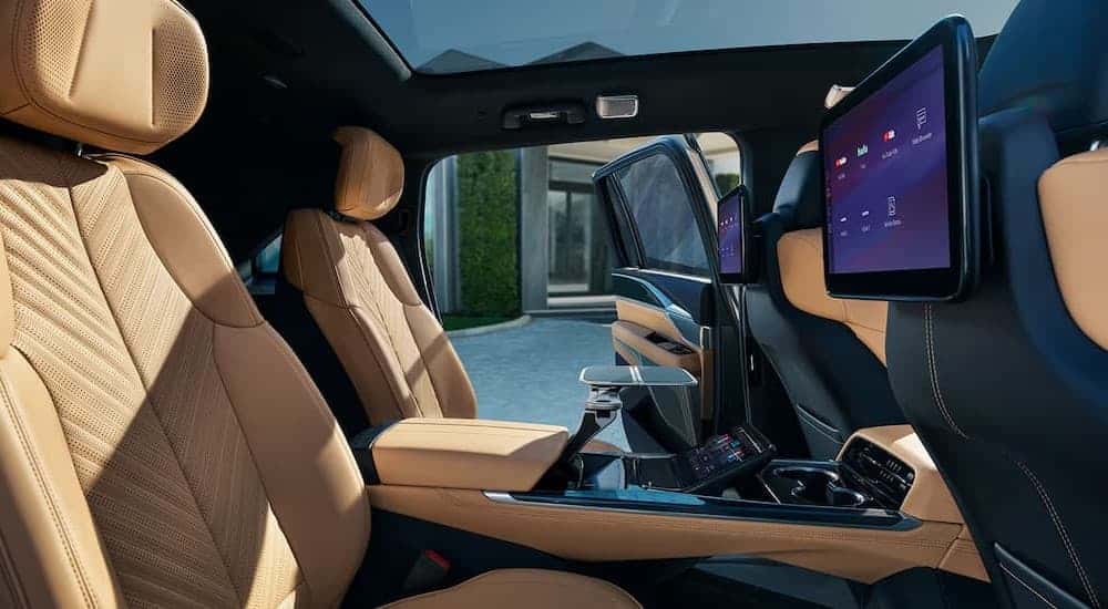 The black and tan rear interior in a 2026 Cadillac Escalade IQ.