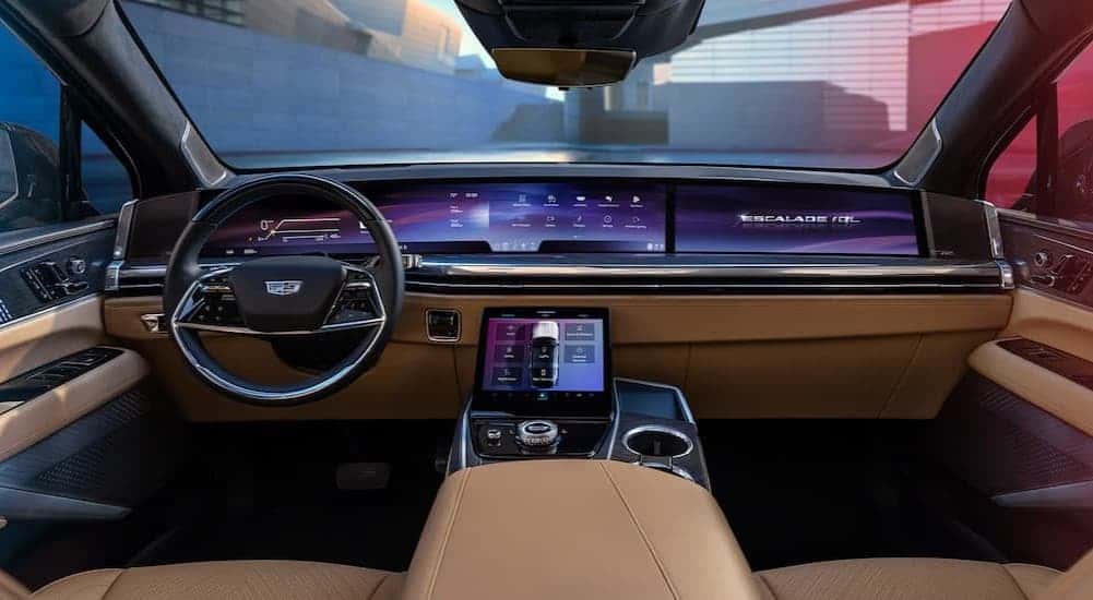 The tan and black dash in a 2026 Cadillac Escalade IQ.