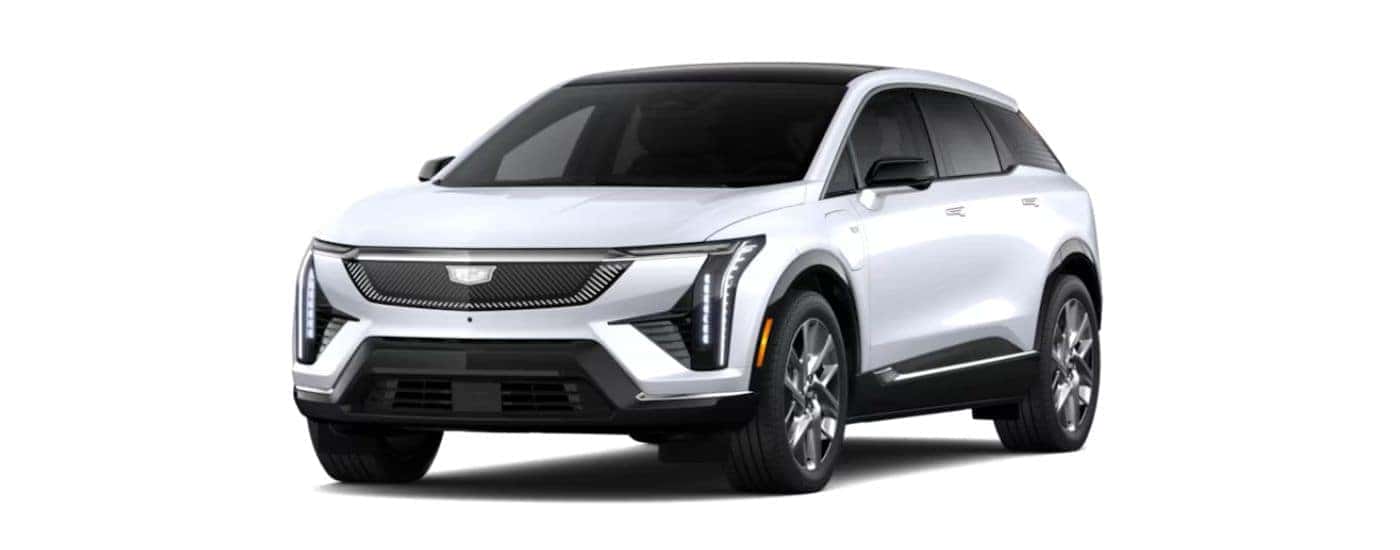 A white 2027 Cadillac OPTIQ angled left on a white background.