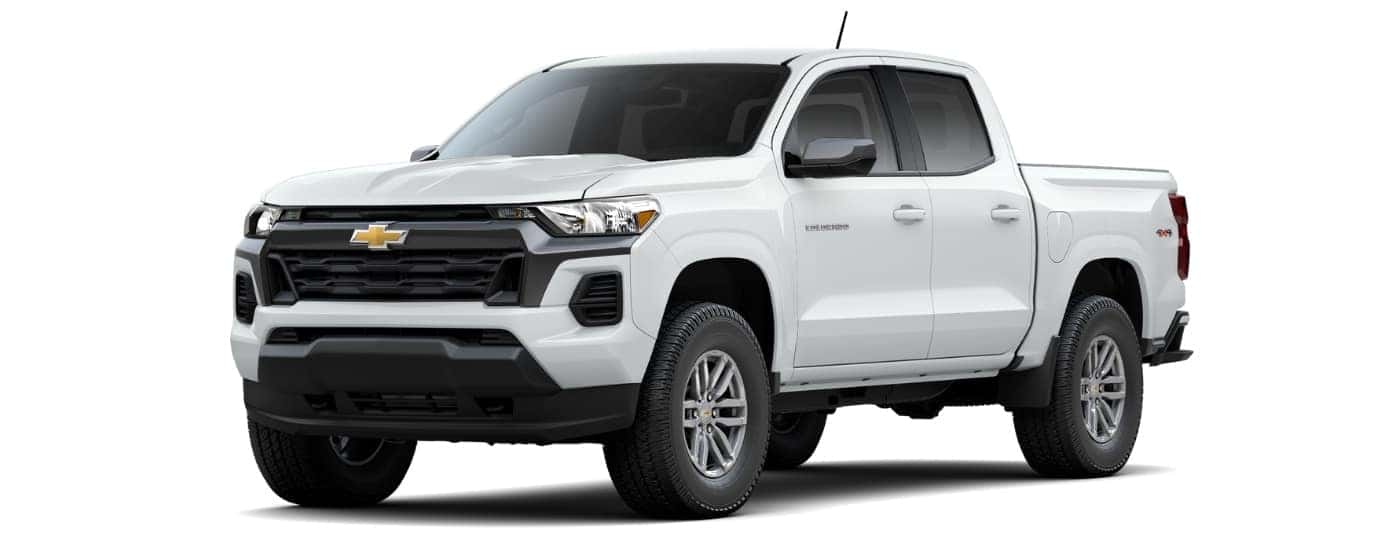 A white 2025 Chevy Colorado LT angled left.