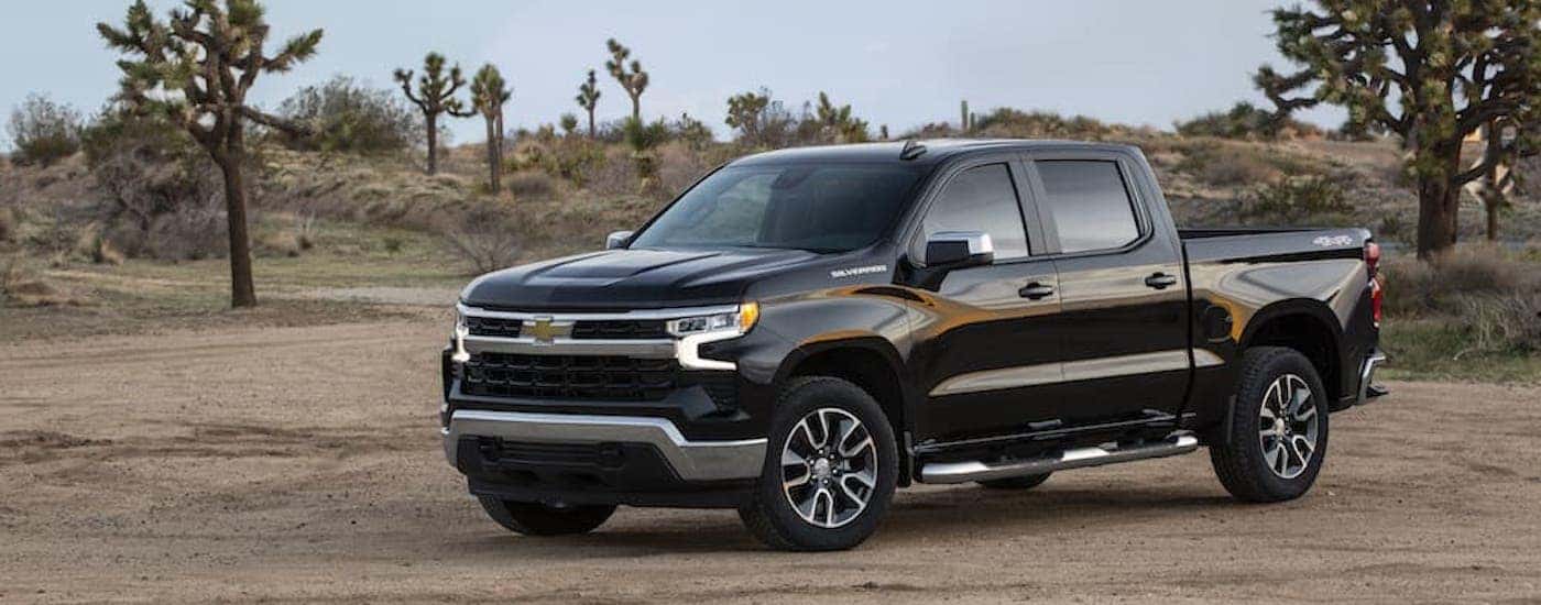 A black 2022 Chevy Silverado 1500 from the front.