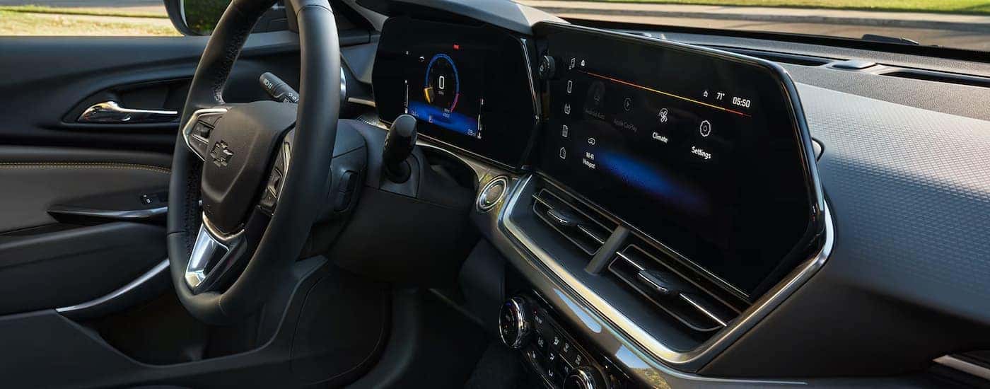 Dashboard and steering wheel in a 2025 Chevy Trax.