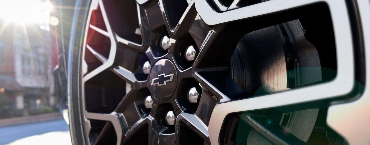 The close-up of a rim on a 2024 Chevy Blazer is shown.