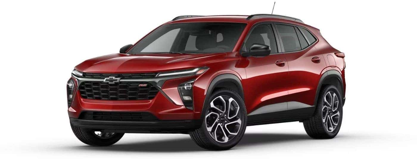A red 2024 Chevy Trax 2RS angled left.