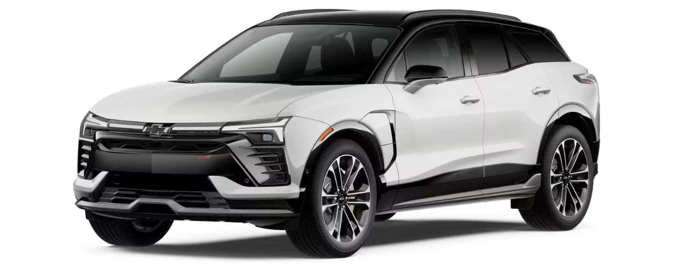 A white 2025 Chevy Blazer EV SS angled left.