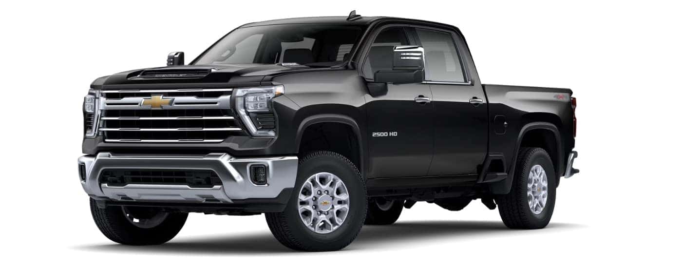 A black 2025 Chevy Silverado 2500 HD LTZ angled left.