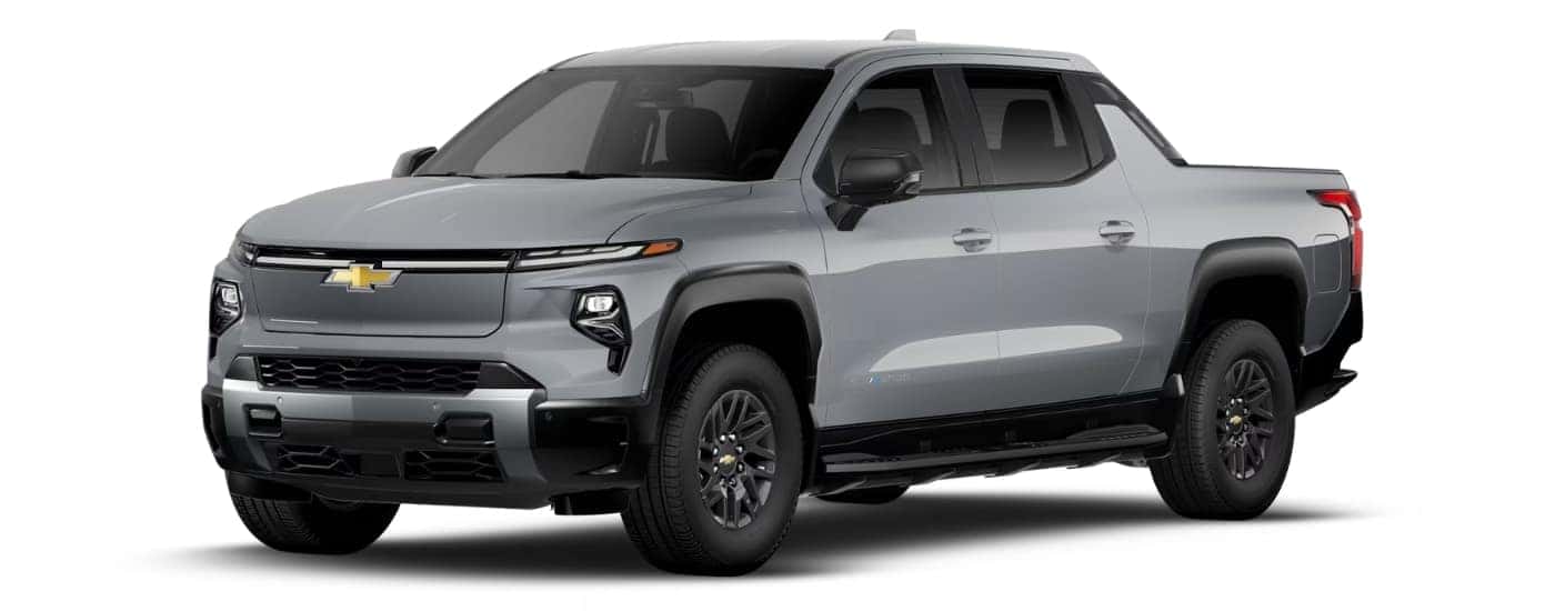 A grey 2025 Chevy Silverado EV LT angled left.