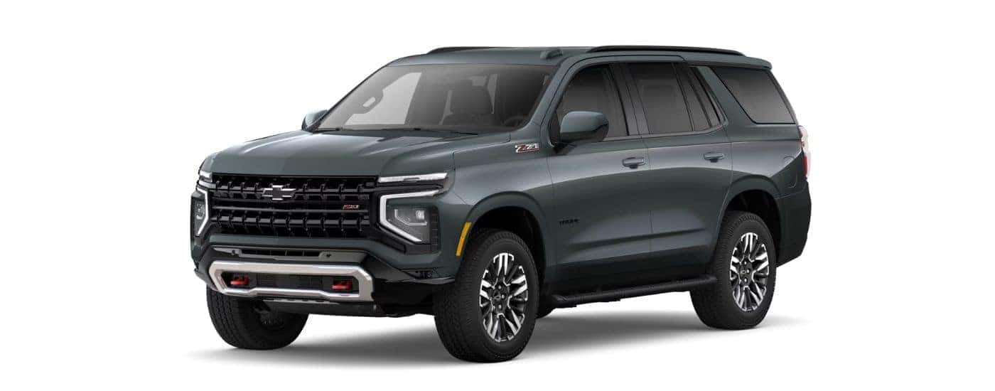 A grey 2025 Chevy Tahoe Z71 angled left.