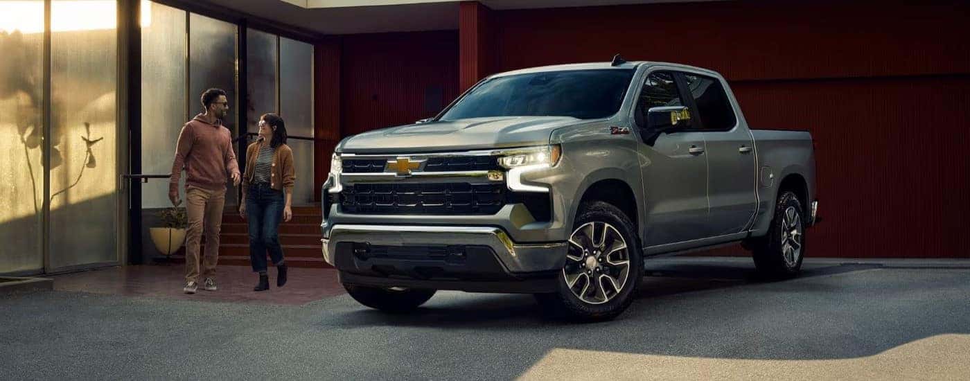 Grey 2023 Chevy Silverado 1500 Z71 parked on a driveway.
