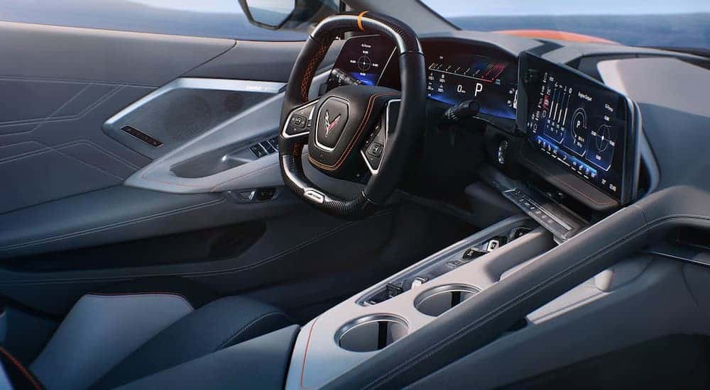 The gray interior and dash in a 2025 Chevy Corvette E-Ray.