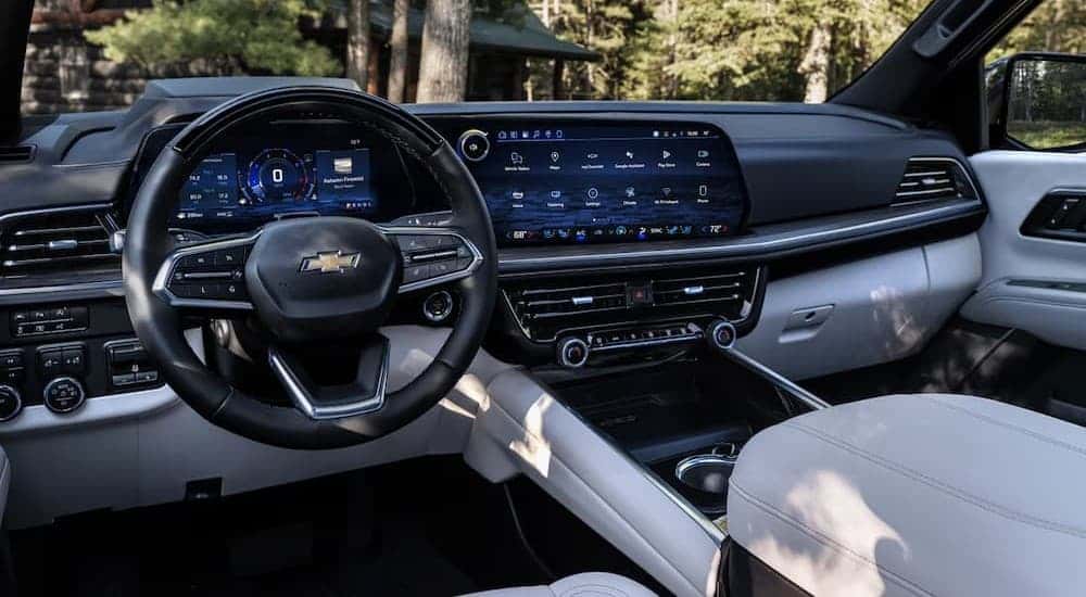 The black and white dash in a 2025 Chevy Tahoe for sale near Marietta.
