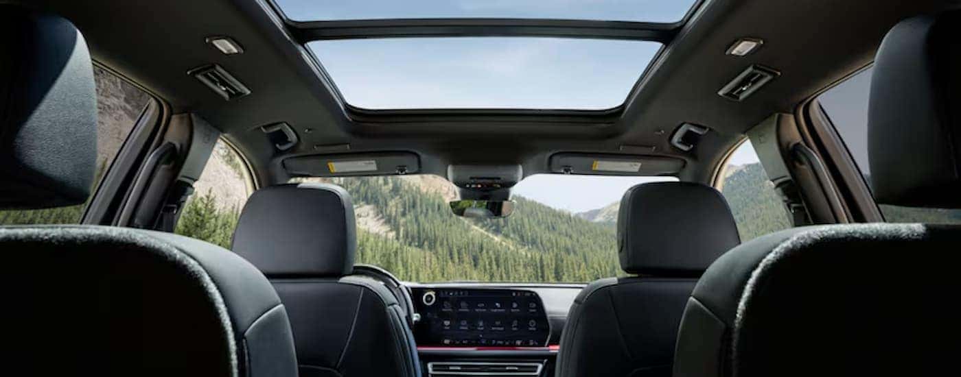 Interior seating and panoramic moonroof on a 2026 Chevy Traverse