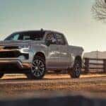 A silver 2023 Chevy Silverado 1500 parked off-road