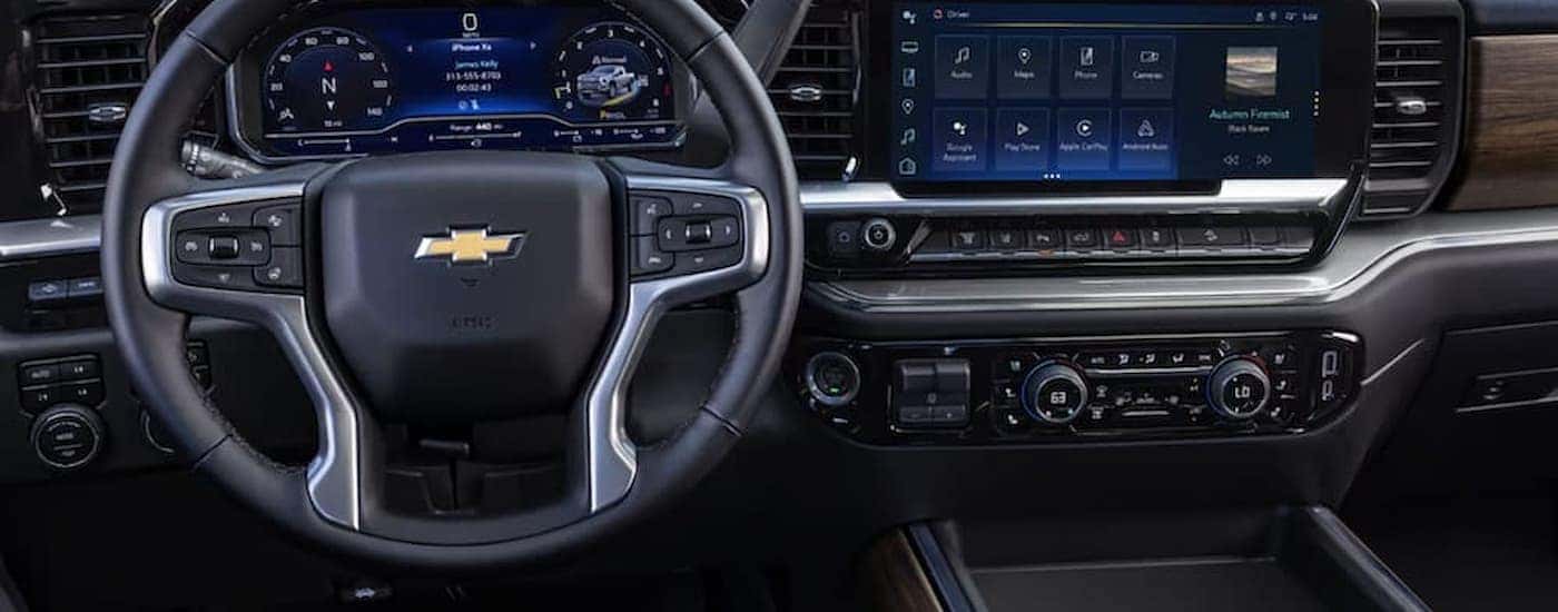 Infotainment and digital gauge cluster on a 2026 Chevy Silverado 2500 HD