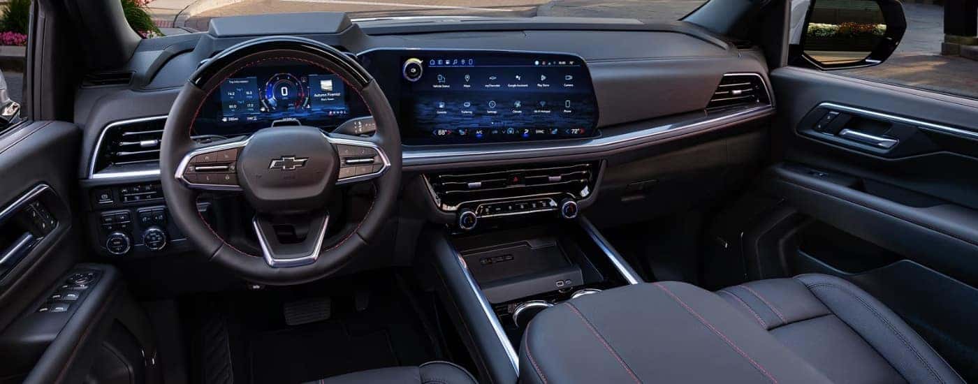 2026 Chevy Tahoe RST infotainment and steering wheel.