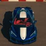 Aerial view of a blue and white 2027 Corvette Grand Sport 3LT Coupe.