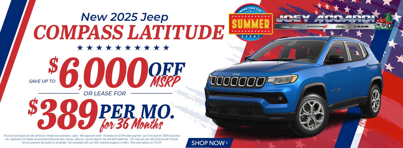 2025 Jeep Compass Latitude Up to $6,000 Off or Lease $389 + Tax | 36 month