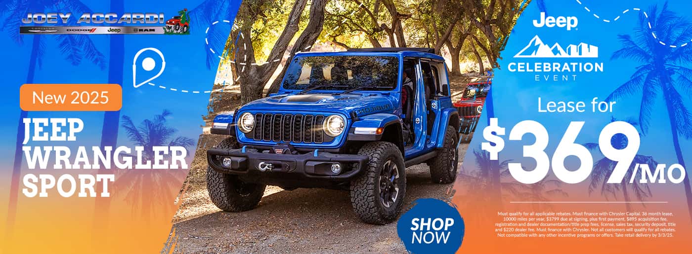 2025 Jeep Wrangler Sport Lease for $369 per month plus taxes and fees -36 months $3799 due 10k miles