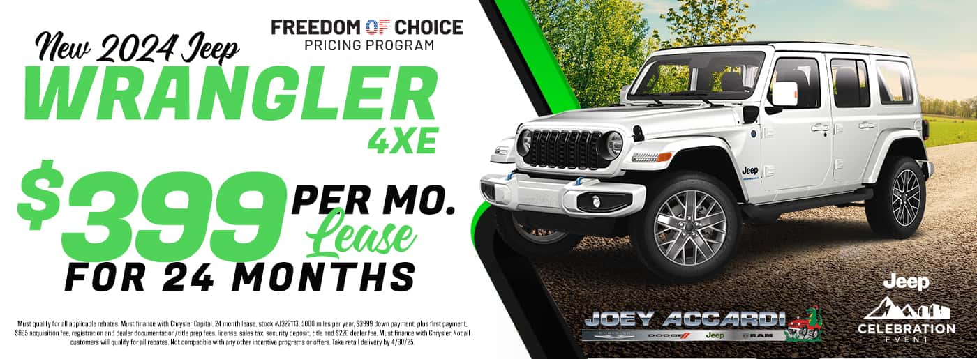 2024 Jeep Wrangler 4Xe Lease special $399 per month for 24 months