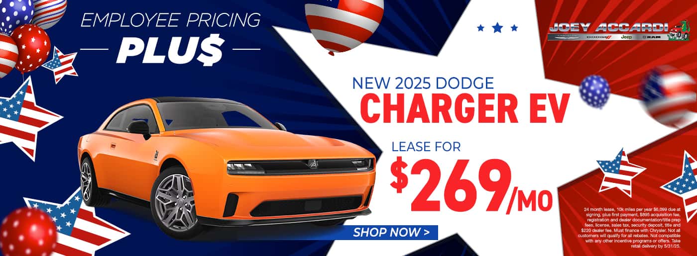 2025 Dodge Charger EV $269 per month plus taxes and fees for 24 months $6,099 due 10k miles