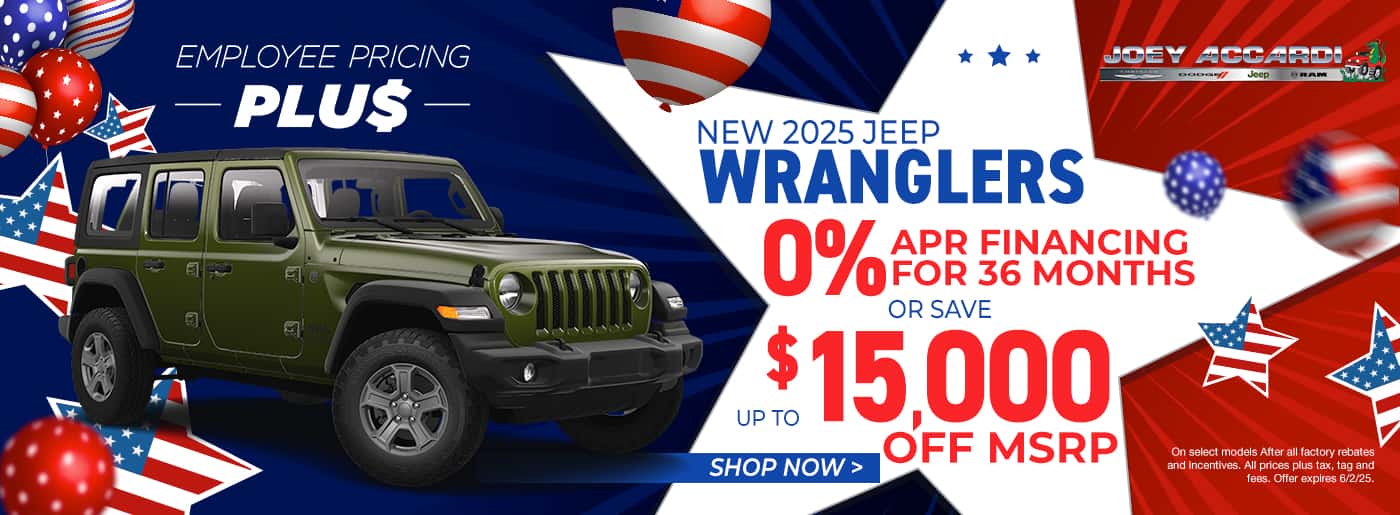 2025 Jeep Wranglers 0% APR for 36 months or up to $15K off on select models