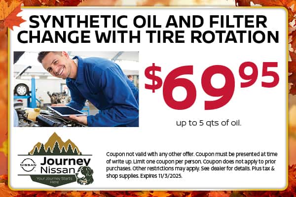 Synthetic Oil & Filter Change w/ Tire Rotation | Journey Nissan