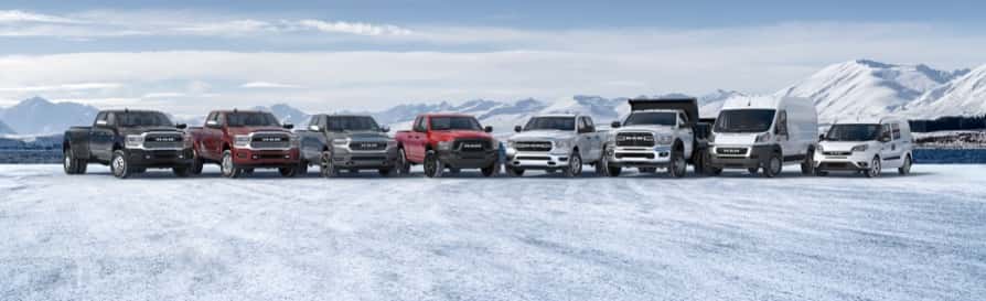Ram trucks and vans in snowy Alaska near Juneau