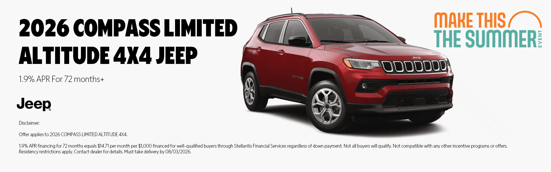 2026 Jeep Compass Limited Altitude 4x4 in red at Juneau Jeep Ram