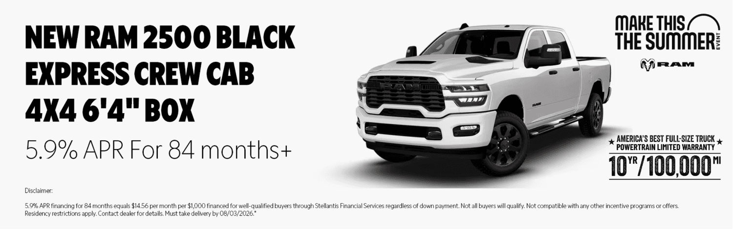New Ram 2500 Black Express Crew Cab 4x4 with 6'4" box at Juneau Jeep Ram