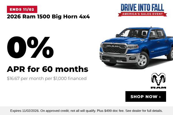 2026 RAM 1500 Big Horn 4x4 0% APR for 60 months at Juneau Jeep RAM in Juneau, Alaska