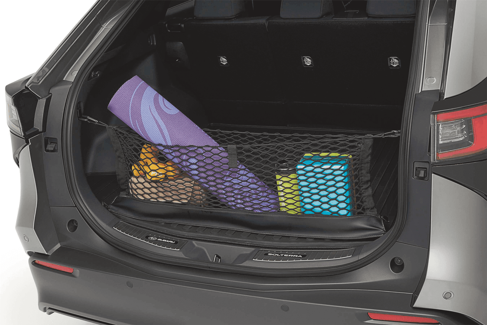 Rear cargo net for tidy storage on ferry days