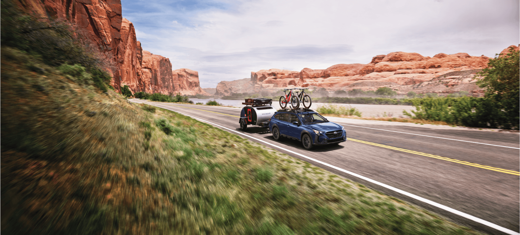 Forester towing through canyon scenery