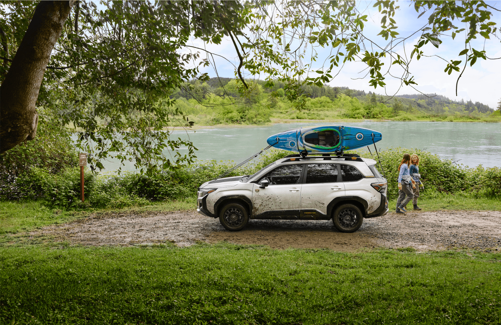 Forester Wilderness with kayaks by the Chilkat River