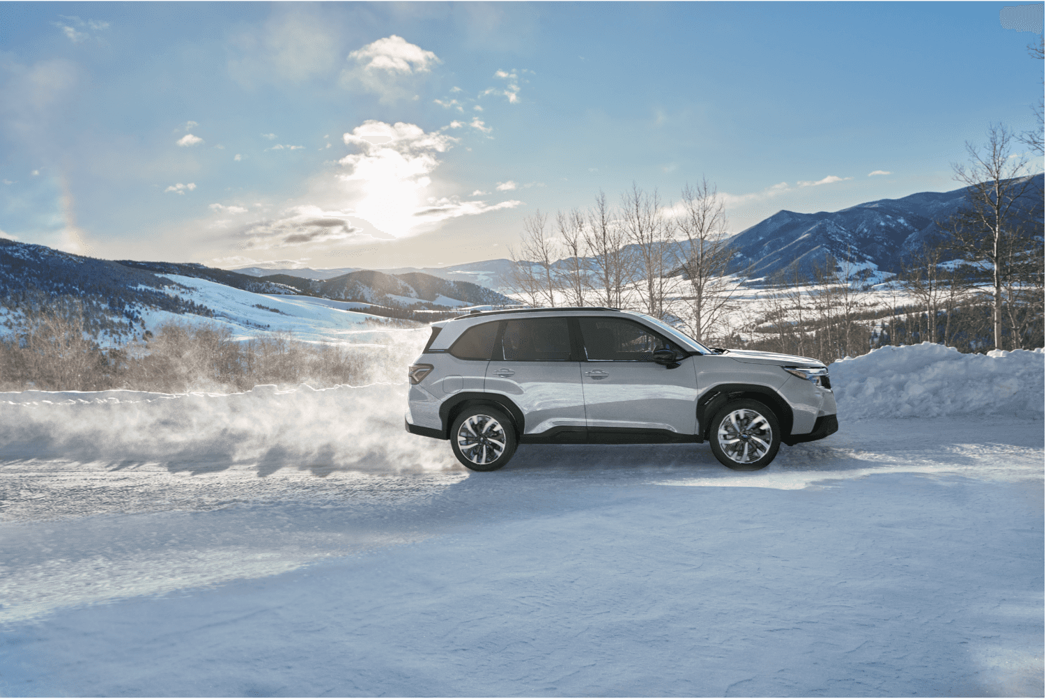 Subaru Forester with bike rack on a scenic drive like the Haines Highway