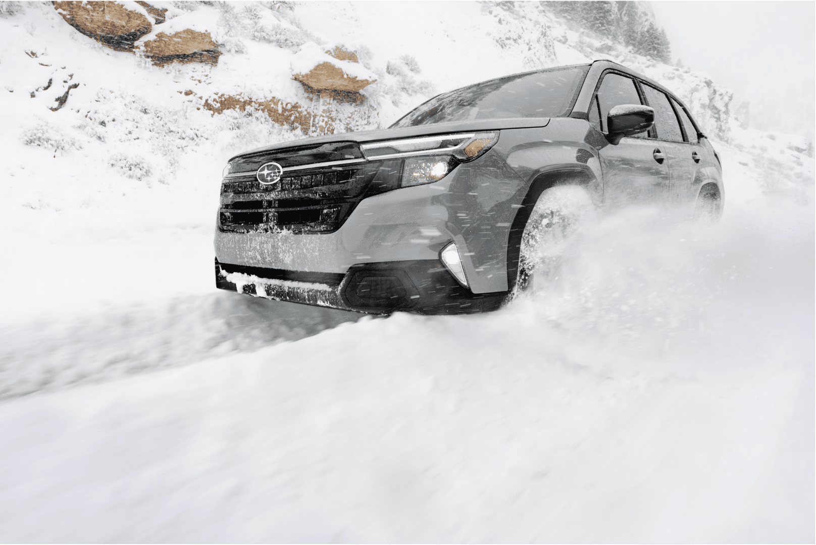 SUV driving through deep snow in Juneau, Alaska