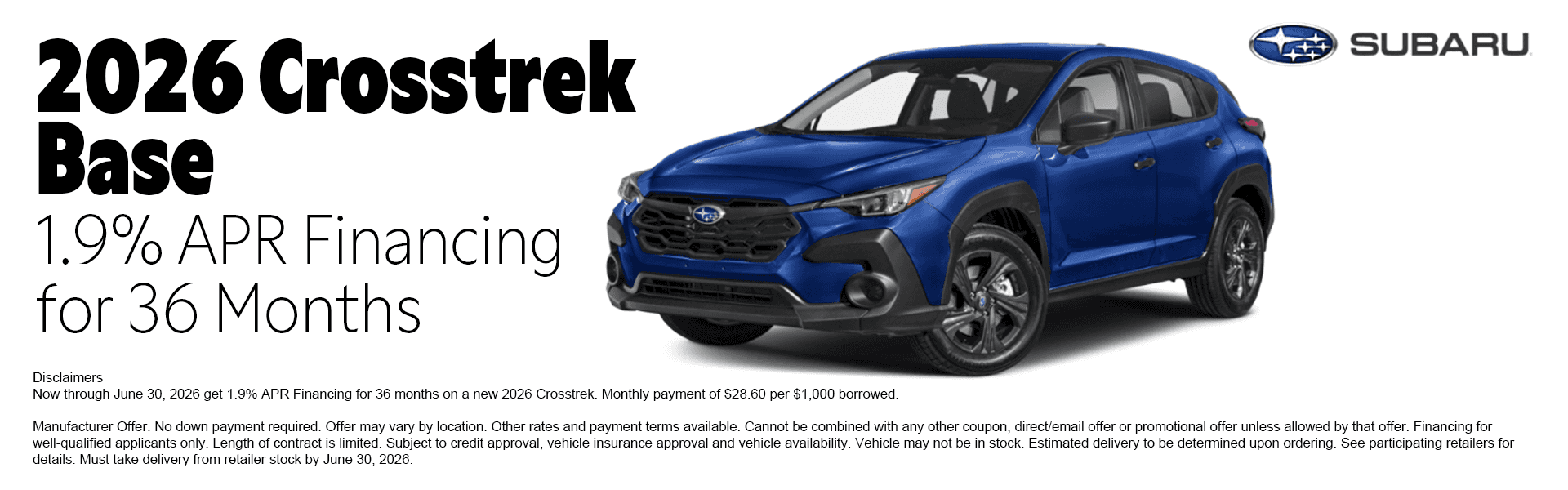 2026 Subaru Crosstrek special offer at Juneau Subaru Alaska