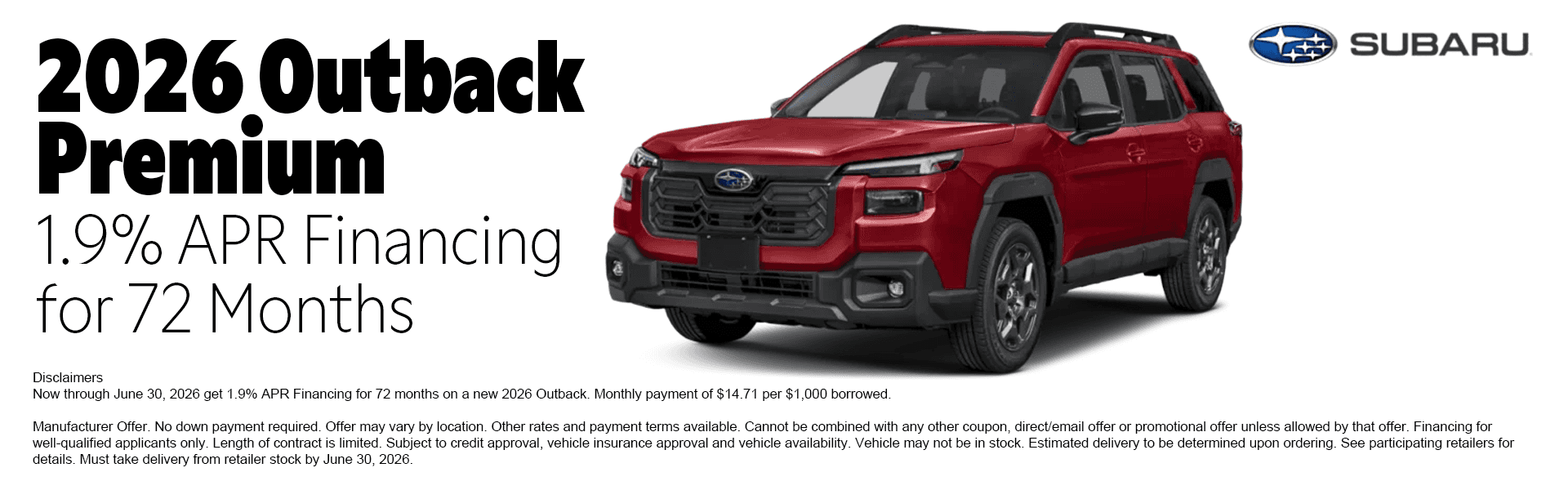 2026 Subaru Outback special offer at Juneau Subaru Alaska