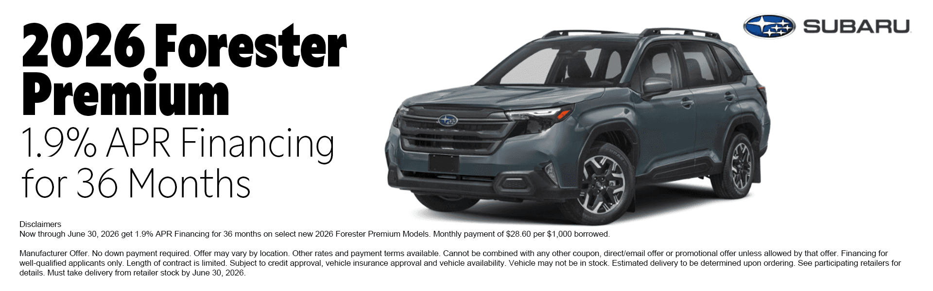2026 Subaru Forester special offer at Juneau Subaru Alaska