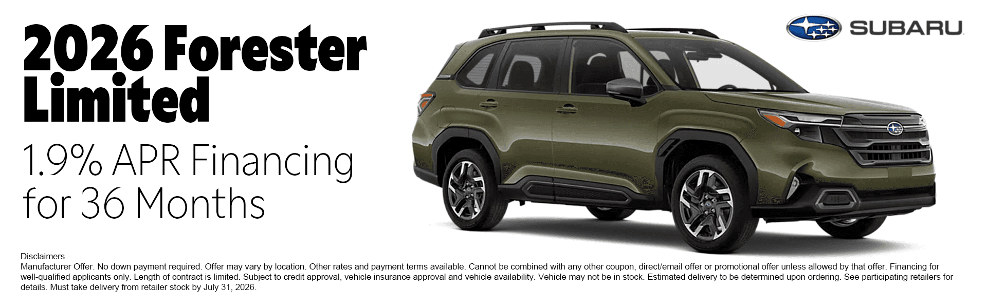 2026 Subaru Forester special offer at Juneau Subaru Alaska