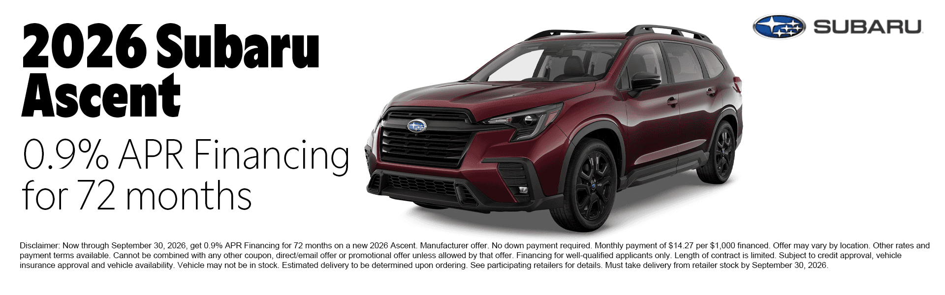 2026 Subaru Ascent special offer at Juneau Subaru in Juneau, Alaska