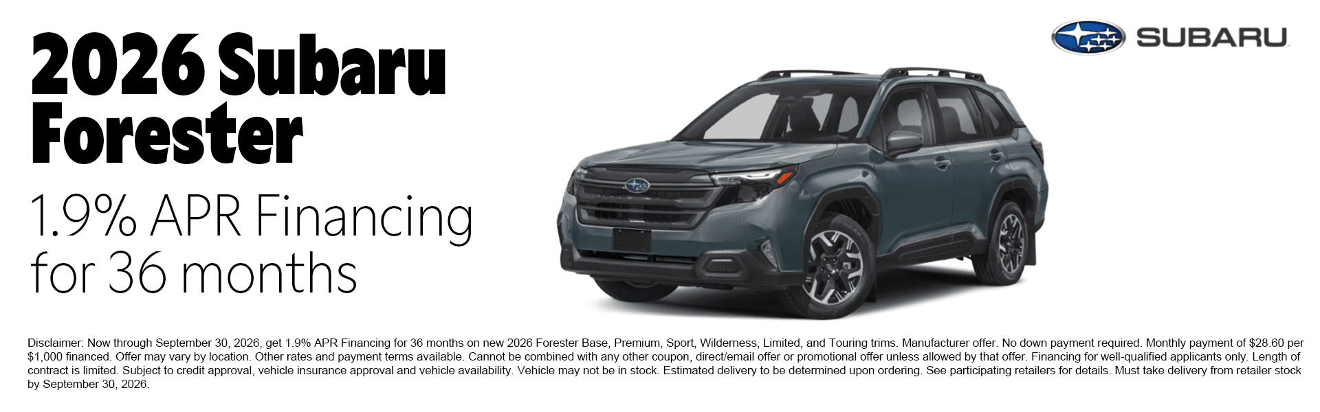 2026 Subaru Forester special offer at Juneau Subaru in Juneau, Alaska