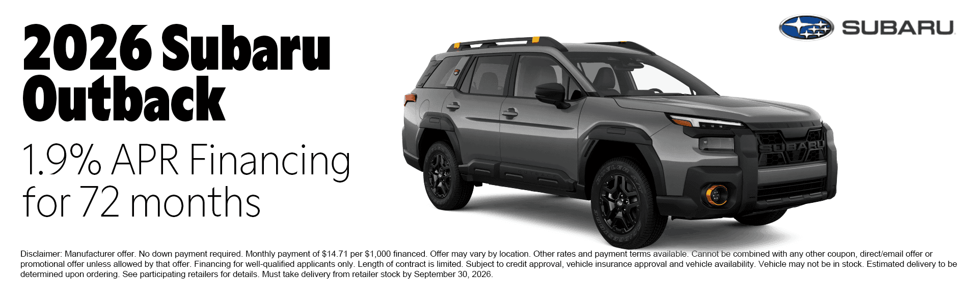 2026 Subaru Outback special offer at Juneau Subaru in Juneau, Alaska